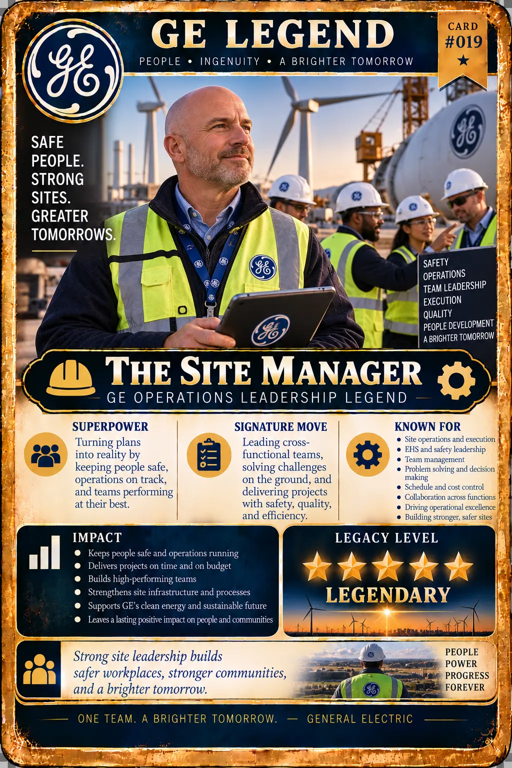 GE Legend card No. 019: The Site Manager