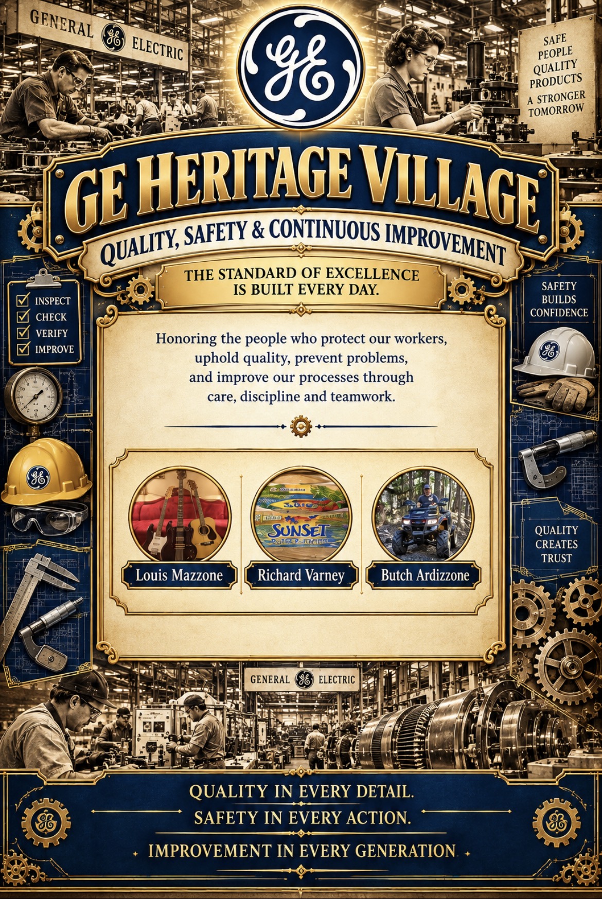 Quality, Safety & Continuous Improvement tribute poster — The standard of excellence is built every day