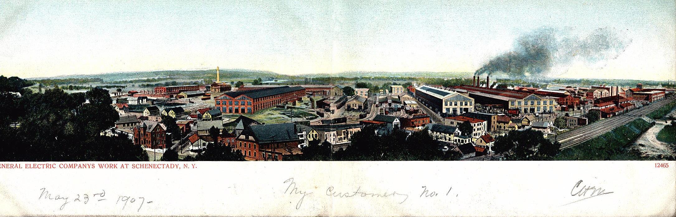 General Electric works at Schenectady, photographic postcard dated 1907