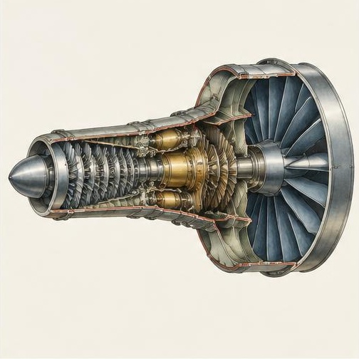 Representative illustration for GE CJ805-23 turbofan cutaway; not the exact model