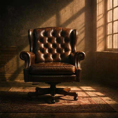Creative vintage artwork: empty executive chair in window light