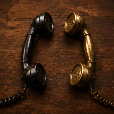 Creative vintage artwork: two antique telephone receivers