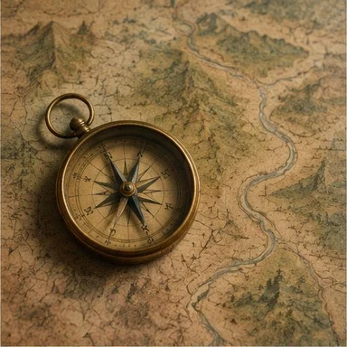 Creative vintage artwork: compass on an old map