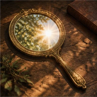 Creative vintage artwork: looking glass reflecting sunlight