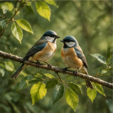 Creative vintage artwork: two birds sharing a branch