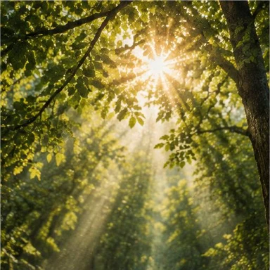 Creative vintage artwork: sunlight through a tree canopy