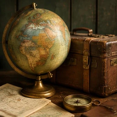 Creative vintage artwork: globe beside a suitcase