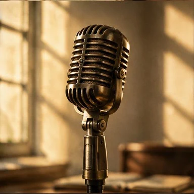 Creative vintage artwork: vintage microphone in sunlight