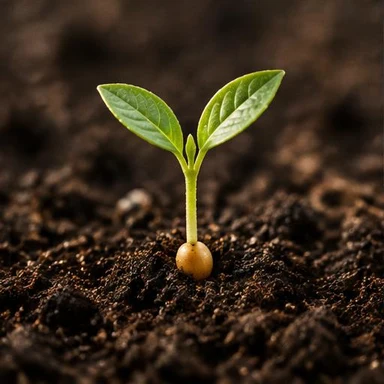 Creative vintage artwork: a tiny seed sprouting in soil